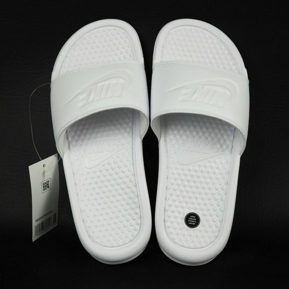 Nike Benassi JDI Women Sandals Slide All White Leather Outdoors - Picture 6 of 12
